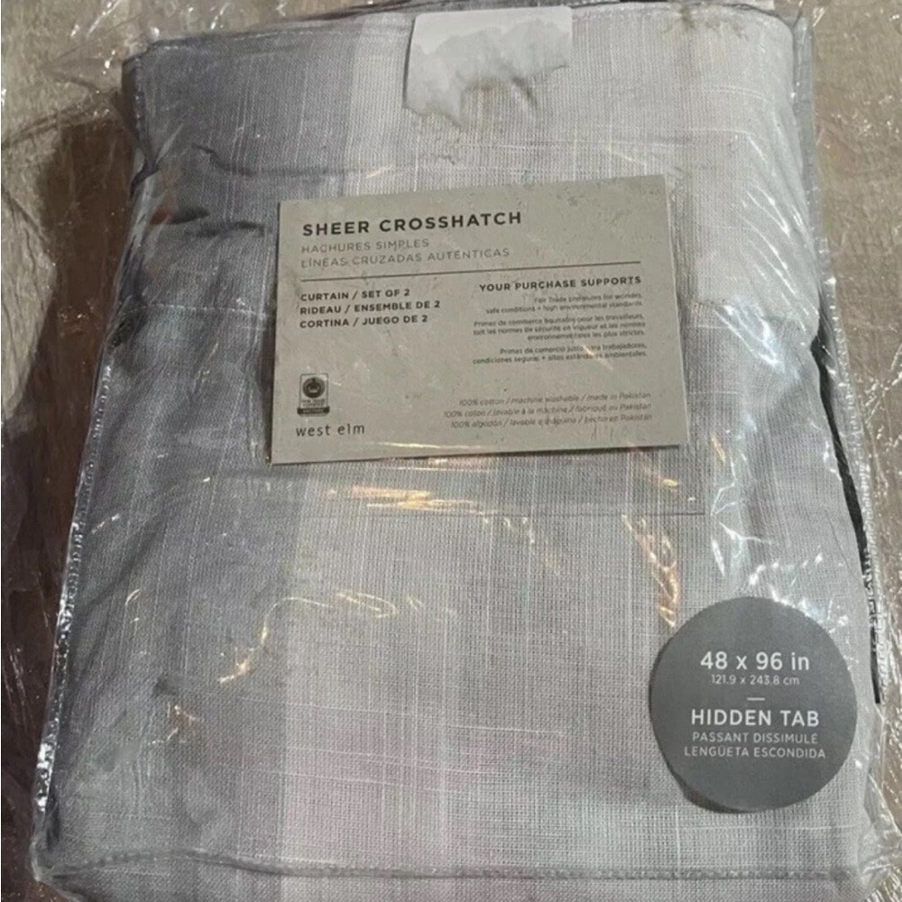 Open Box 1 Pair West Elm Diffused Colorblock Sheer Curtains, Cotton, 48" x 96" L